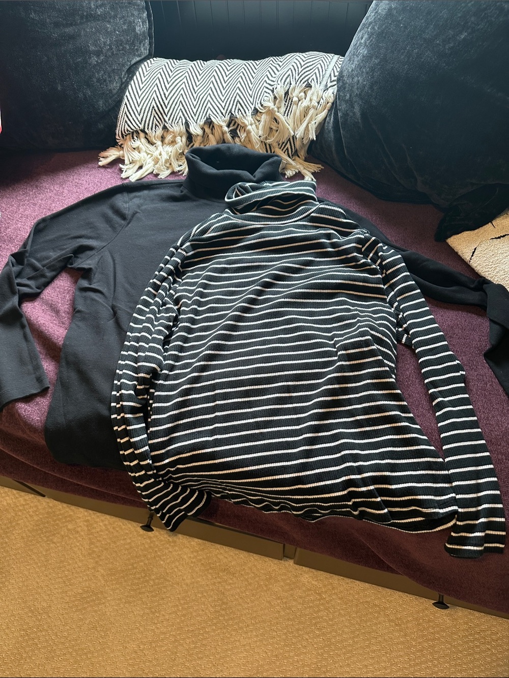 Old Navy Black and White Striped Turtleneck Long Sleeve Top